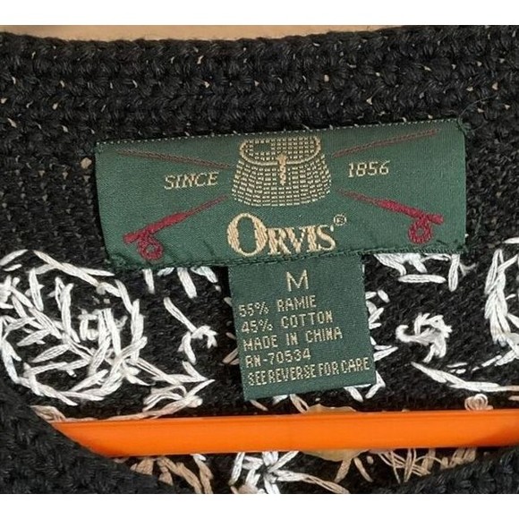 Orvis Women’s M Cardigan Floral Embroidery Black Sweater Short Sleeve Vintage - Picture 3 of 8